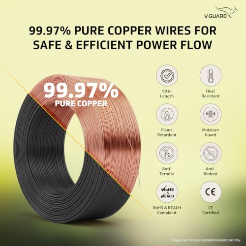Image of V Guard Superio+ Eco Safe Triple Layered HRFR PVC Wiring Cables (Black, 6 Sqmm)