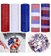 JStnana 5 Rolls Patriotic Mesh Ribbon for Wreath, 10 Inch x 30FT Per Roll Metallic Foil Deco Mesh...
