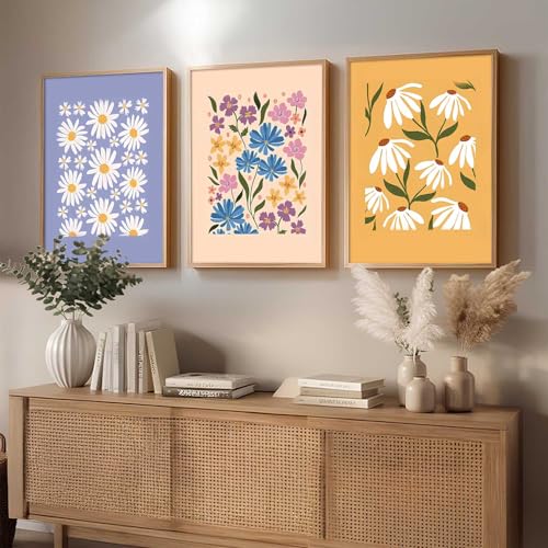 Image of kotart Home Decor Floral Painting Decorative Wall Art | Aesthetic Poster With Frame For Living Room Bed Room Hotel Wall Decor Digital Reprint Set of 3 (10X13 inch)