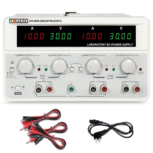 Image of Dc Power Supply Variable 30V 10A, Triple Output Power Supply 615W, MATRIX MPS-3010H-3 Adjustable Linear DC Bench Power Supply 10mV /1mA High Resolution, Voltage /Current Display in Series /Parallel Mode