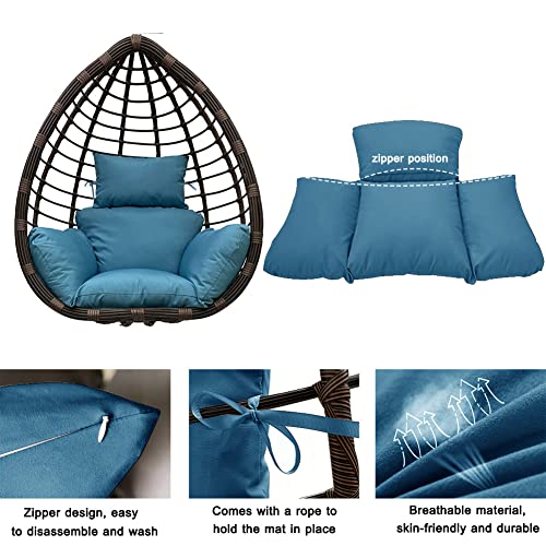 Srutirbo Egg Chair Cushion Replacement, Foldable Waterproof Hanging Basket Swing Chair Cushion with Headrest,Outdoor Porch Backyard Patio Hammock Swing Replacement Cushions (Blue)