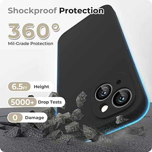 GOODVISH [3 in 1 Designed for iPhone 14 (6.1") Liquid Silicone Case 2022 [Upgraded Camera Protection], with 2 Pack Screen Protector, Shockproof, Anti-Scratch Gel Rubber Slim Phone Cover, Black