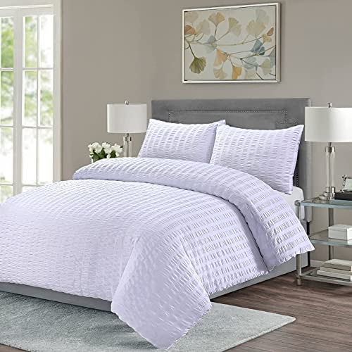 AmigoZone Seersucker - Juego de funda de edredón y fundas de almohada de algodón (blanco, King) Cover
