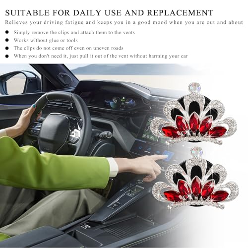 Image of Yourkar 2 PCS Bling Car Air Vent Clips, Crystal Rhinestone Crown Vent Decorative Air Freshener Clips, Sparkly Diamond A /C Outlet Aroma Diffuser Clip for Vehicles, Car Accessories (Red)