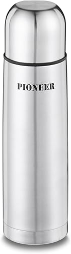 Pioneer Flasks Pioneer - Frasco de viaje aislado al vacío de 16.9 fl oz, acero inoxidable 1810, mantiene las bebidas calientes durante 8 horas, 0.5 L