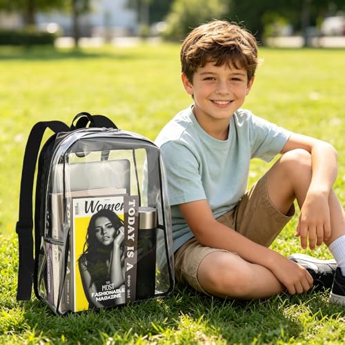 Image of JOMPARO 12 Pack Bulk Clear Backpack 16 Inch Clear Bookbags Large Transparent Backpack for School College (Black)
