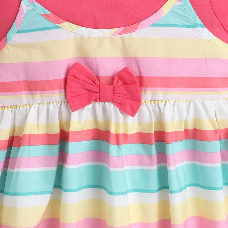 Image of Mama&Bebe Summer Dress for Girls with Cotton Soft Lining | Printed Fit & Flare Kids Outfit with Cute Bow Detail | Comfortable Breathable Party & Outing Dress for Toddlers and Little Girls