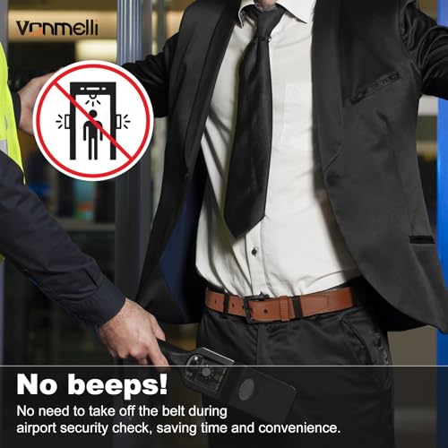 Image of VONMELLI Nickel Free Leather Belt for Men, Non Metal TSA Approved Men's Belt for Jeans with Hypoallergenic Buckle