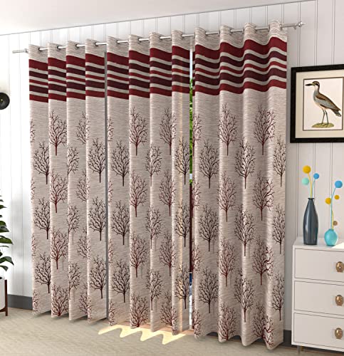 Image of HOME UTSAV 3 Piece Jute Blackout Heavy Jacquard Tree Curtains for Long Door 8 Feet, Maroon
