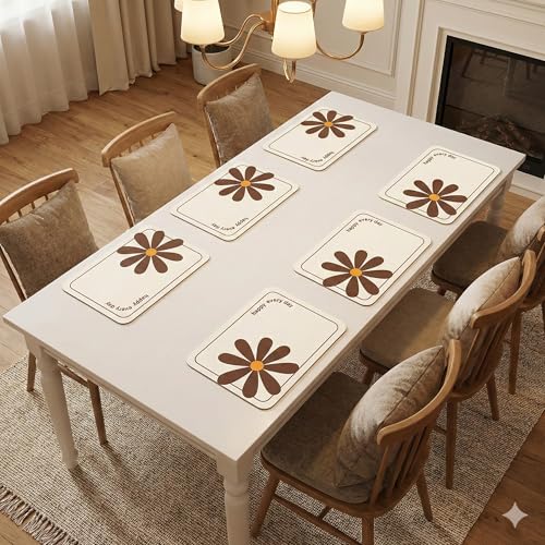 Image of YELONA Leather Dining Table Placemats Set of 6 - Waterproof, Heat Resistant, Anti-Slip, Easy to Clean Table Mats for Dining Table, Kitchen & Home Decor (Chocolate Brown, 40 x 30 cm)