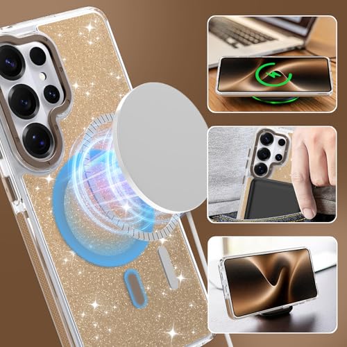 Image of Magnetic Case for Samsung Galaxy S26 Ultra [Compatible with Magsafe] [Bling Glitter Fluorescent Design] [1 Screen Protector] Slim Translucent Matte Case for Galaxy S26 Ultra 6.9 inch, Desert