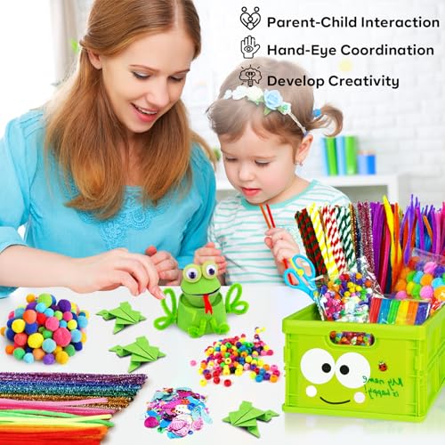 FUNZBO Arts and Crafts Supplies for Kids - Craft Kits with Pipe Cleaners, Popsicle Stickers, Construction Paper, Pom Poms & Googly Eyes, All in One Homeschool Supplies, Gifts for Girls & Boys Age 4+ - Thumbnail 5