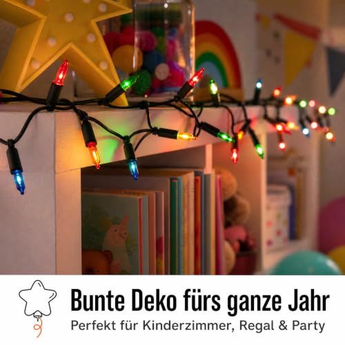 hellum Lichterkette innen mit Stecker, Mini Lichterkette 35 bunte Pisellokerzen, beleuchtete Länge 5,10 m, grünes Kabel, für Weihnachten… – Ansicht 4