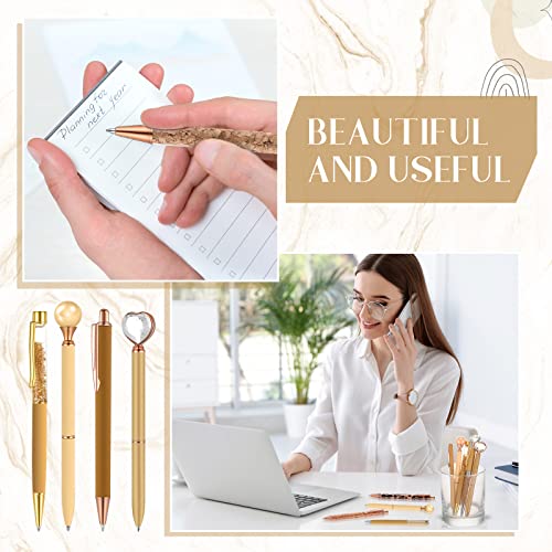 Image of Janmini Metal Crystal Glitter Ballpoint Pen Set 9 Pcs Black Ink Cute Cute Things Novelty Gifts for Women Girls Birthday Home Office (Brown)