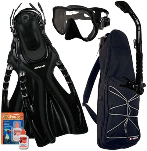 PROMATE Snorkeling Scuba Dive Frameless Mask Fins Dry Snorkel Gear Bag Set SCS0043
