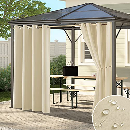 Image of 2 Panels Indoor /Outdoor Patio Waterproof Curtains- Thermal Insulated, Blackout Curtains Light Blocking Drapes for Porch, Pergola, Cabana, Bedroom, Living Room, 52 x 84 inch, Cream Beige