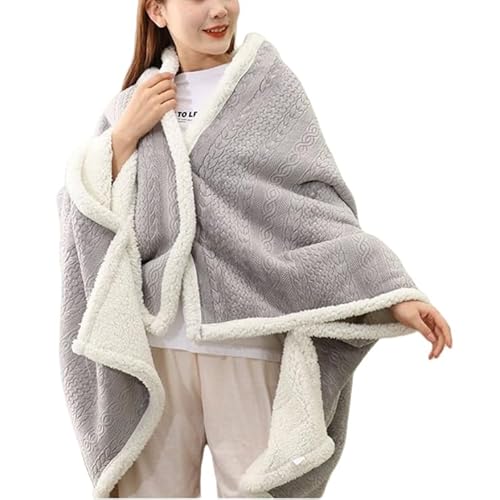 LIUYUYOUGO Poncho Femme Couverture Portable Multidirectionnelle Pour Femme Châle En Polaire Sherpa Cape En Flanelle Jacquard Torsadé Avec Bouton Poncho Surdimensionné Doux Et Chaud Pour L'Hiver P