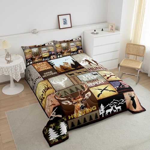 Image of Feelyou Kids Hunting Bedding Set Full Size, Deer Hunting Comforter Set Boys Girls Deer Antlers Comforter Hunting Gifts Duvet Insert Kids Room Decor with 2 Pillow Case