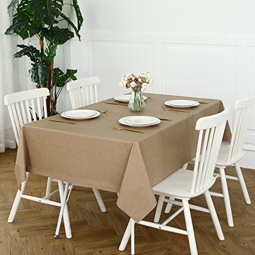 Image of Romanstile 100% Waterproof PVC Tablecloth, Rectangle Oil Spill Proof Stain Resistant Vinyl Table Cloth, Wipe Clean Plastic Table Covers for Kitchen /Dining /Parties - 54 x 78 Inch, Caramel