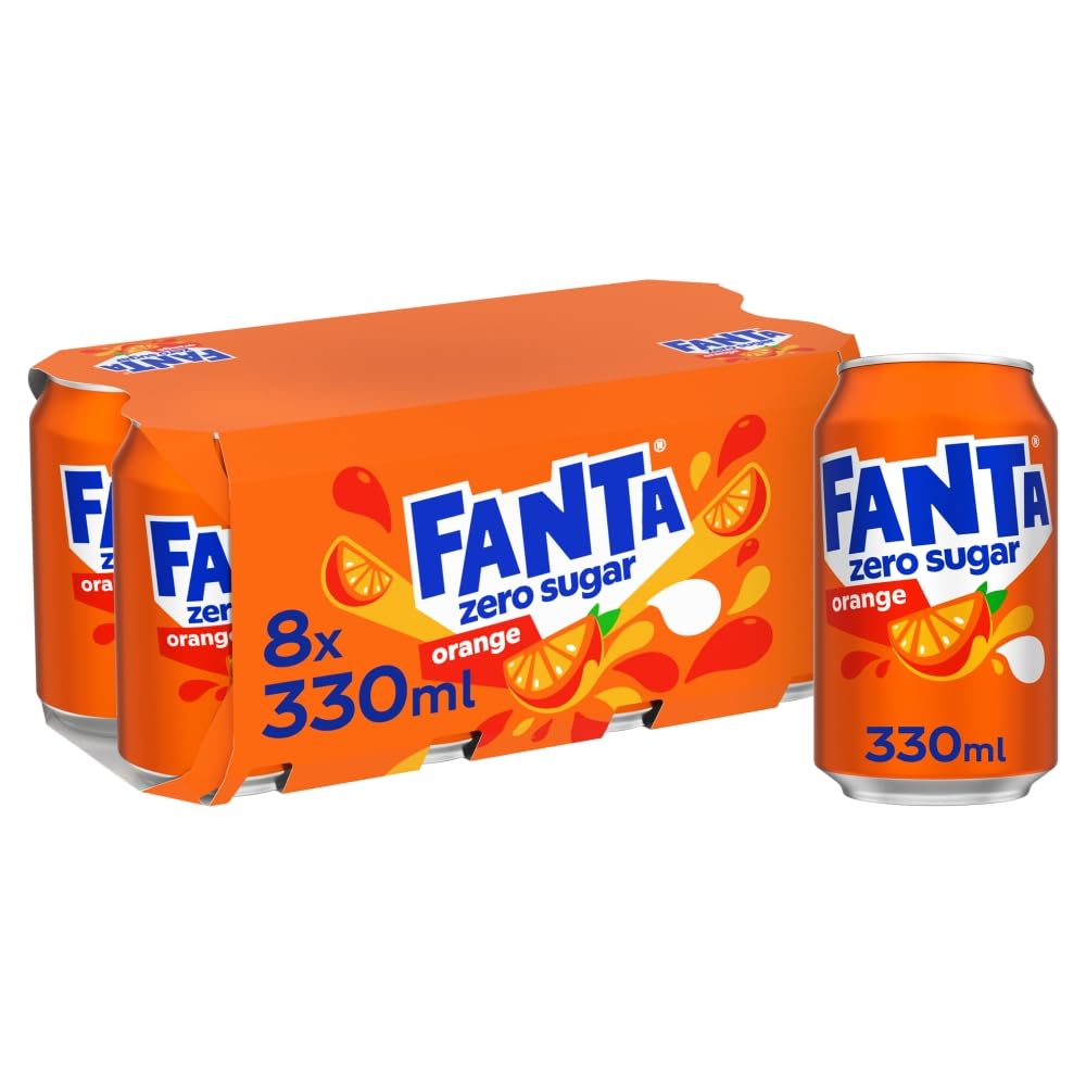 Fanta Zero Orange Soft Drink Cans, 8 x 330 mL
