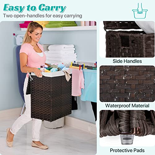 Hklgorg Laundry Hamper 90L Hamper For Laundry Clothes Hamper Laundry Basket With Lid Wicker Laundry Basket With 2 Removable Liner Bags 6 Laundry Bags Woven Laundry Basket For Bedroom Bathroom, Brown #TOP2
