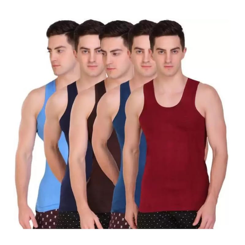 innero Mens Colour Vest Sleeveless Cotton Baniyan Pack of 5 Multicolour-picture-14
