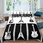 Guitar Duvet Cover Set Music Guitar Decor Bedding Set for Kids Boys Girls Rock Music Themed Comforter Cover Musical Instruments Black White Bedding & Linen Bedroom 2Pcs Single Size