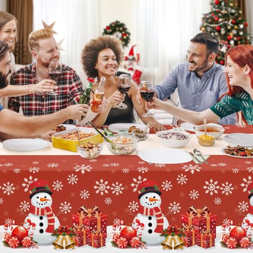 Image of Childom 3 Pack Christmas Tablecloths,Disposable Plastic Tablecloths 54 inch x 108 inch Christmas Decorations,Xmas Snowman Table Cloths for Party Supplies,Plastic Table Covers for Home,Dinner,Indoor or Outside