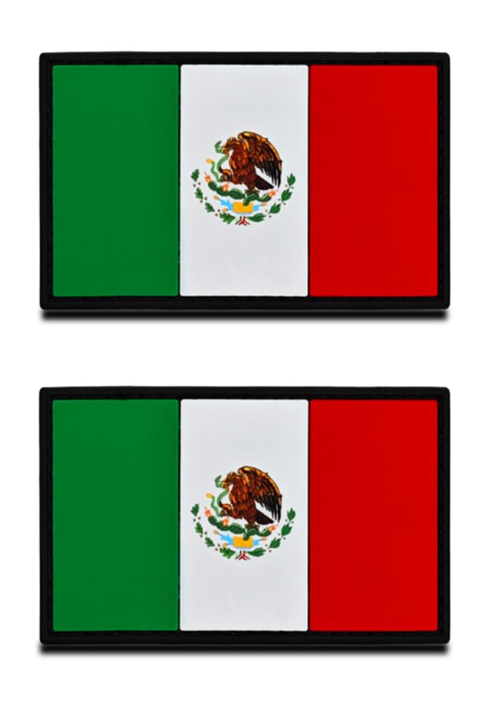 Photo 1 of 2 PCS 3D PVC Rubber United Mexican National Flag Patch, Heavy Duty and Solid Material, Hooked Backing Tactical Mexico Emblem Patch for Clothes Backpack Uniform Vest Biker Travel