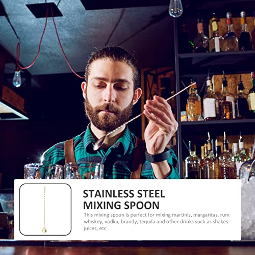 HEMOTON Metalen Opscheplepels Bar Cocktail Mixing Spoon Spiral Design Handgreep Roestvrijstalen Lepelbalkaccessoires Voor Roerende Gelaagdheid Blending Gold Ploated Roestvrijstalen Lepels - Image 3