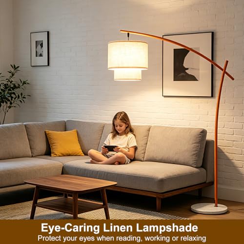 Image of Lightdot Arc Floor Lamp for Living Room, Orange Modern Standing Tall Lamps Dimmable 3000K Warmwhite, LED Floor Lamp Bedside Lamp Tall Lamps for Home Office Bedroom Corner Decor (T45 Bulbs Included)