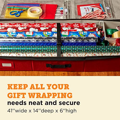 storageLAB-Wrapping-Paper-Storage-Container-with-Standalone-Ribbon-Accessories-Storage-Box-Under-Bed-Gift-Wrap-and-Bag-Organizer-Fits-40-Inch-Long-Rolls-Red