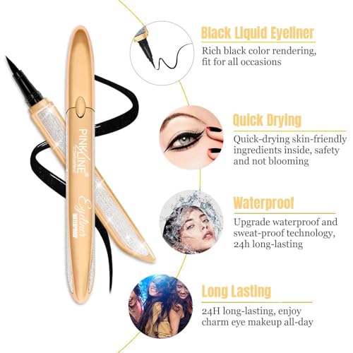 Image of Pink Line Shimmery Finish Microliner Liquid Pen Eyeliner for Women | Satin Finish | Long Lasting, Waterproof & Smudge Proof Eyeliner Pen with Ultra Fine Tip - 2ML