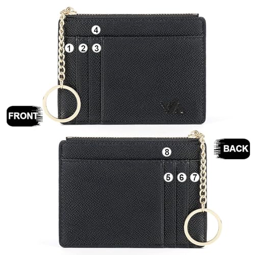 Image of Slim RFID Blocking Card Holder Small Pocket Wallet Keychian Zipper Coin Purse Mini Cash & Coin & Cards Case for Women Men, Black, s, Slim Rfid Blocking Card Holder Small Pocket Wallet
