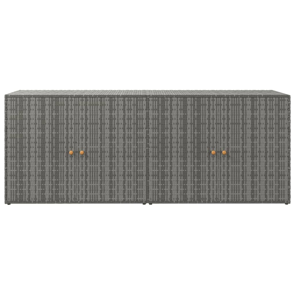 Armario de jardín de 198 x 55,5 x 80 cm, polirratán, color gris, con asas de madera de acacia, estructura de metal resistente para balcón, terraza y taller