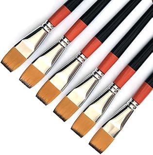 ONE HAPPY CHOICE 3/4 Inch Flat Paint Brush, Pack of 6, Premium Quality Synthetic Sable Hair for Acrylic Watercolour Oil Gouache Painting by Students, Professionals and Artists
