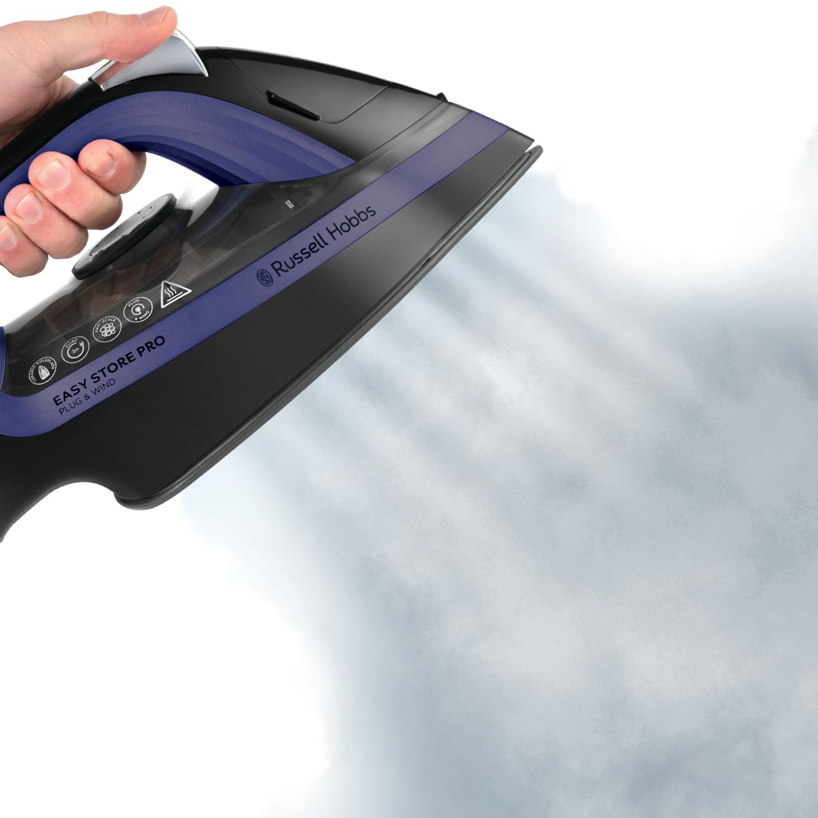 Russell Hobbs Ferro da Stiro a Vapore - Una Temperatura Ottimale per tutti i tessuti,Avvolgicavo salvaspazio - 2400 W, Colpo Vapore Extra 200 g, Piastra in Ceramica, Anticalcare, Plug&Wind 26731-56