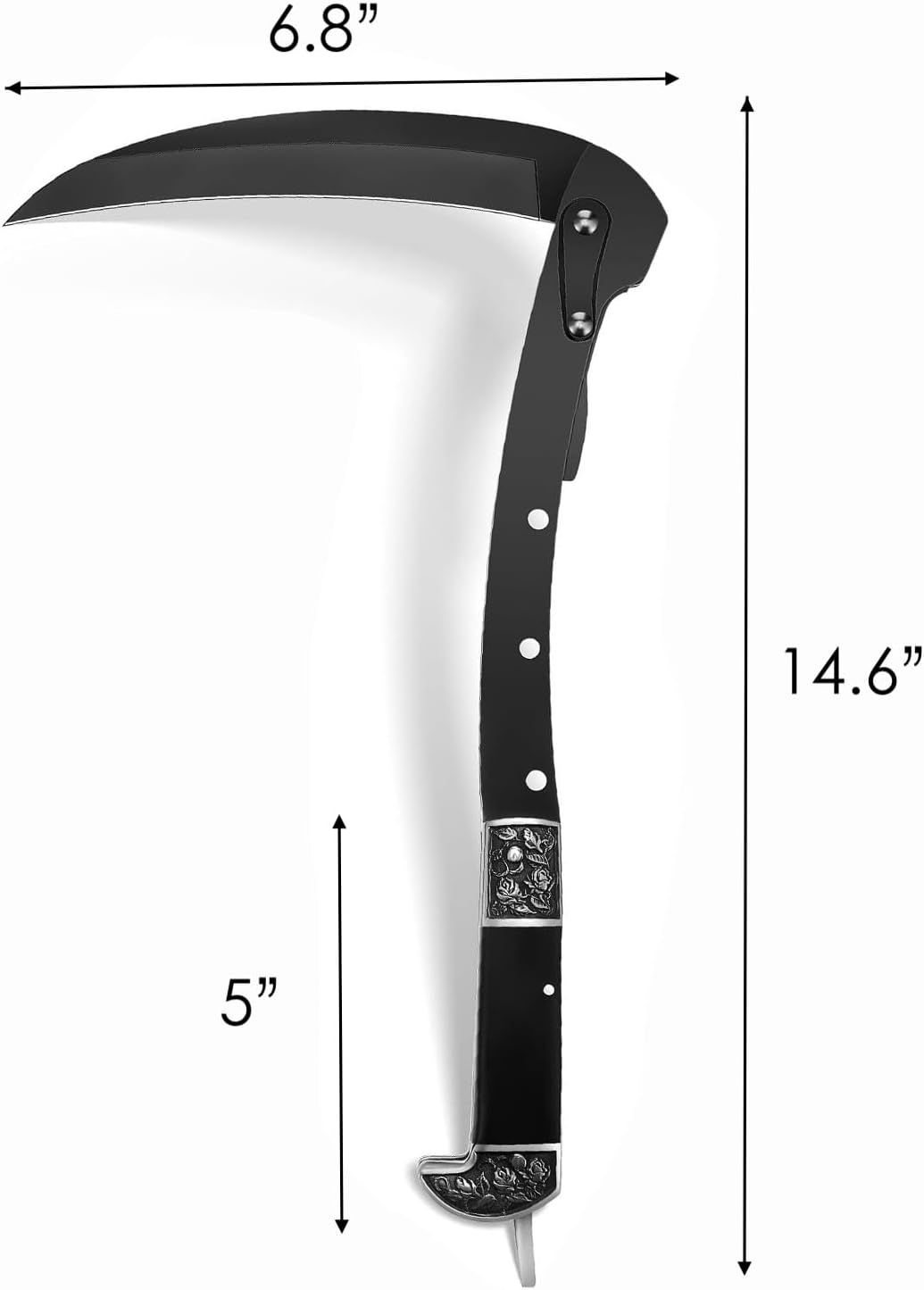 Folding Sickle, Two Section Foldable Scythe with Wooden Handle, Sheath, 2 Sections Foldable Sickle Knife, Weeder, Manual Garden Tool for Weeding Farming