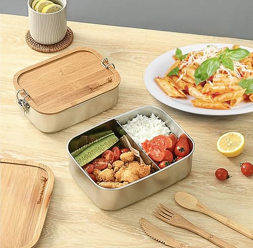 Premium Stainless Steel Bento Lunch Box with Bamboo Lid