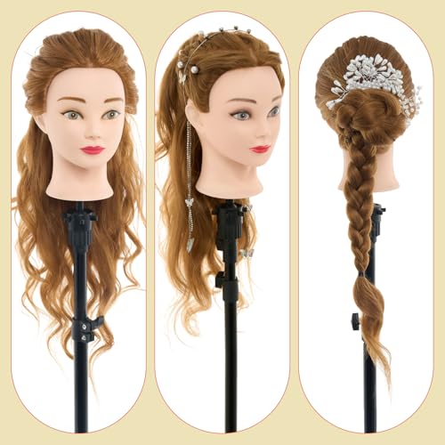 Image of Mannequin Head with 80% Human Hair 26-28 inch Doll Head for Hairdresser #27