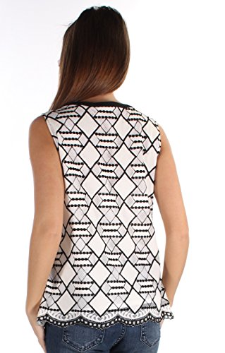 Nine West Women's Tribal Lace Blouse, Ivory/Black, 6 #TOP1