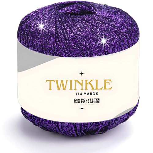Image of Twinkle Metallic Glitter Yarn Sparkle Fine 1 Light fingering weight worsted gold silver for Crochet Knitting, 25g 0.88oz, 175 yard Soft Craft Shawls Cardigans Bags Sparkly Lurex Silver 942