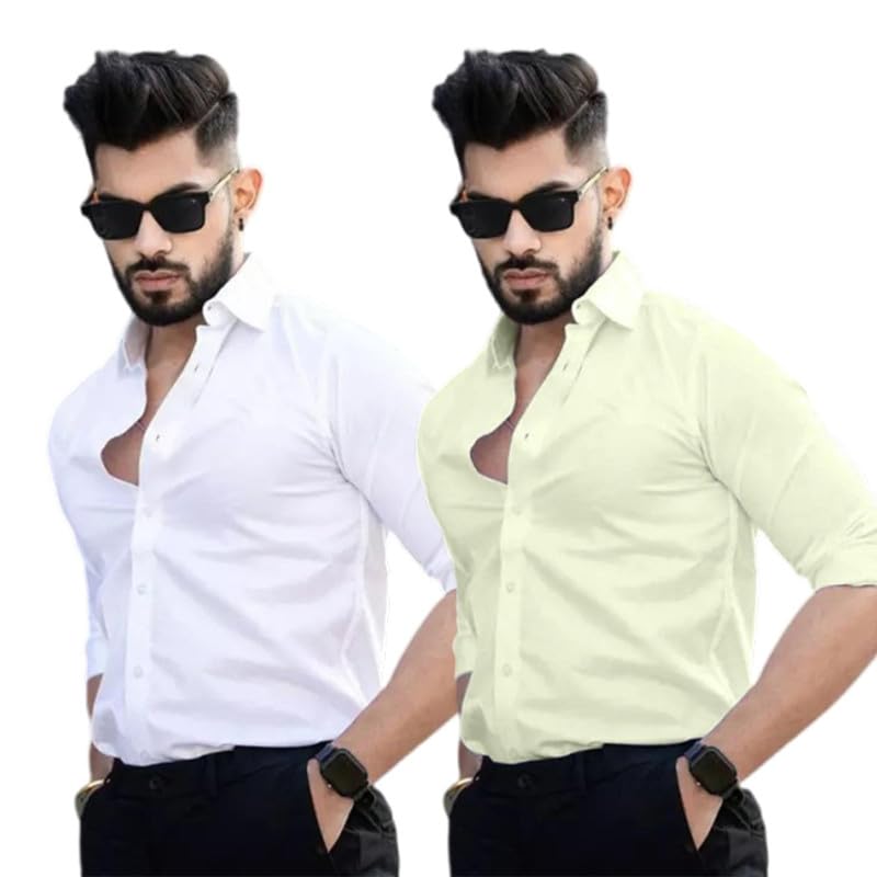 Image of Pinkmint Men's Solid Shirt | Soft Cotton Blend | Casual Shirt | Plain | Full Sleeve - Regular Fit (Available in Plus Size and Pack of 2)