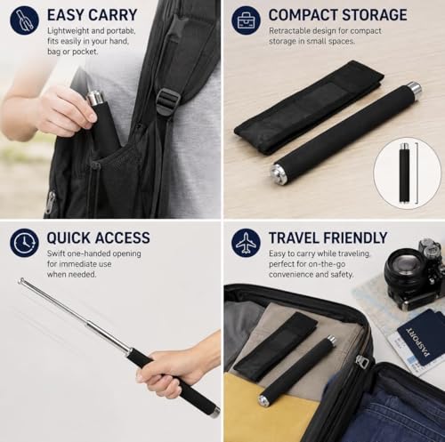 Image of MAKE A WISH Stainless Steel self Defence Stick Foldable Pointer Compact Magical, Extendable Wand with Comfortable Grip & Hiking Stick, Extendable Wand with Non-Slip Grip