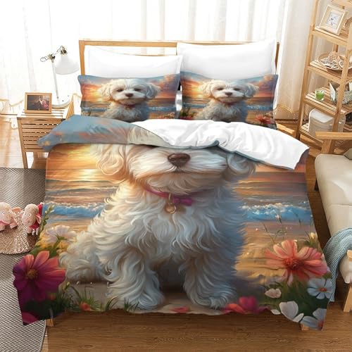 Housse de couette chiot blanc zippée sans repassage pour lit King - 3