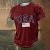 Casual T-shirt with patriotic graphic print, comfortable crew neck shirt for everyday wear, red, S #2