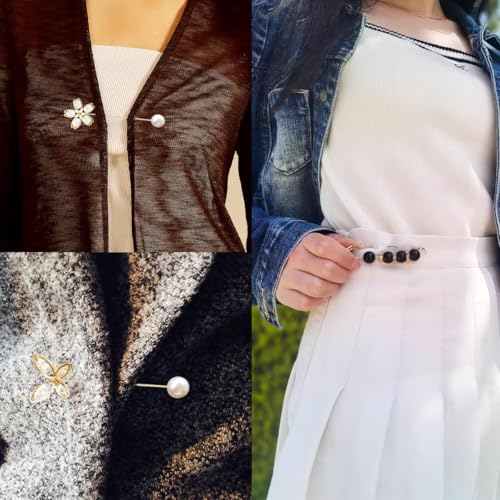 Image of 15PCS Pearl Brooch Safety Pins, Pant Waist Tightener Sharp Pins for Sweater Shawl Collar Dress Cardigan Shirt Jeans Clothes Accessories Decoration for Women