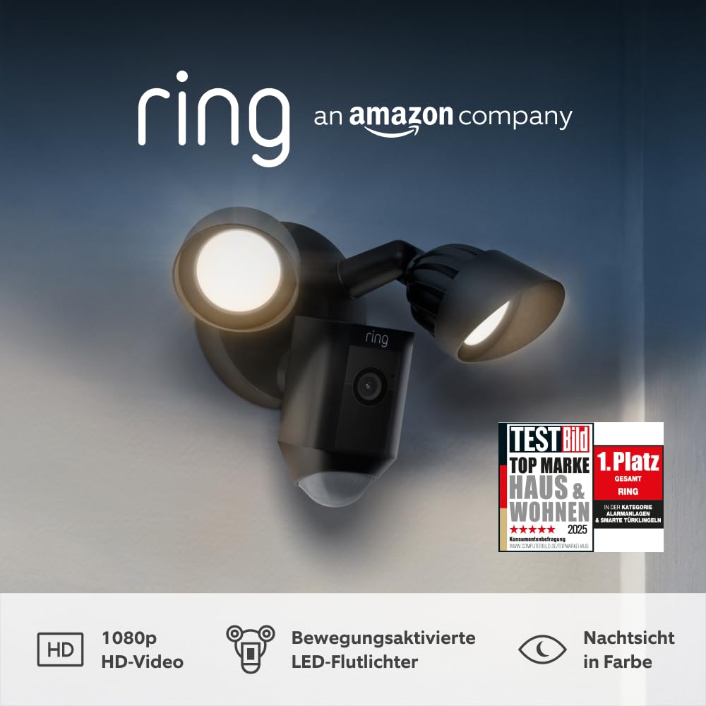 Ring Flutlichtkamera Plus Kabel (Floodlight Cam Wired Plus) | Überwachungskamera aussen mit WLAN & HD-Video, LED-Flutlicht, Nachtsicht… – Ansicht 2