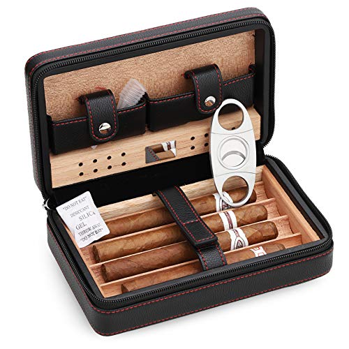 M Time C Club 4 Finger Portable Travel Leather Cigar Case, Cigar Humidor With Cigar Cutter And Humidifier, Groomsmen Gift, Birthday Gift #TOP1