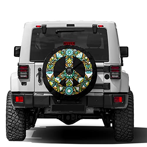 Image of Delerain Spare Tire Cover with Backup Camera Hole Peace Sign Wheel Covers Waterproof Dust-Proof UV Sun Universal Fit for RV Trailer RV SUV Truck (17 Inch for Diameter 31 inch-33 inch)